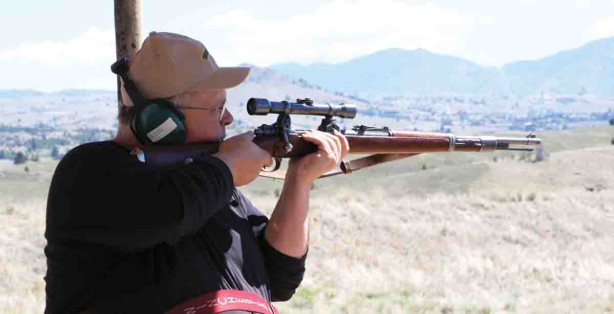 Mike is shooting his low turret K98k with a Zeiss 4x scope at a vintage sniper rifle match. Minutes after this photo was taken, something broke inside the scope.